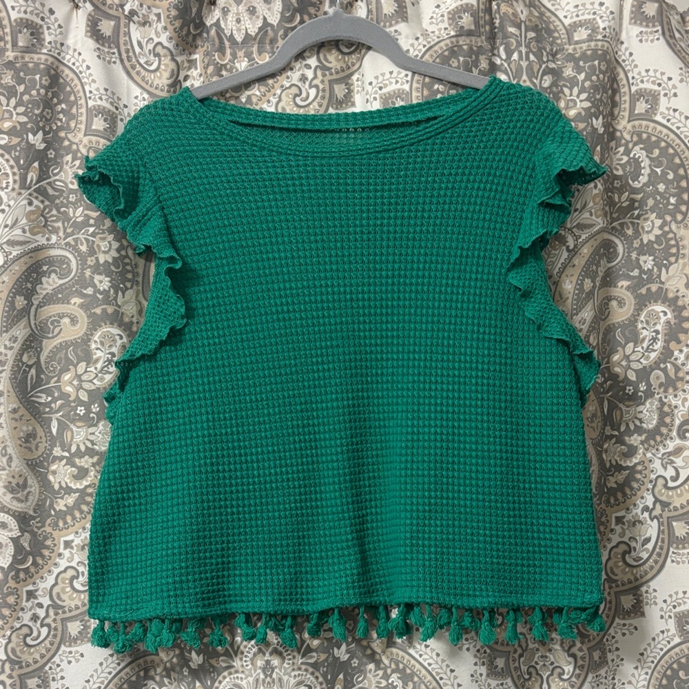 SHEIN Emerald Ruffle Trim Blouse